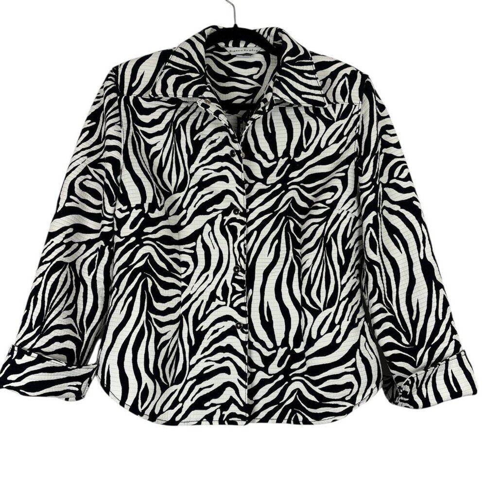 Bianca Nygård Zebra Print Blazer Womens Size 12 Snap Front Bold Statement Jacket